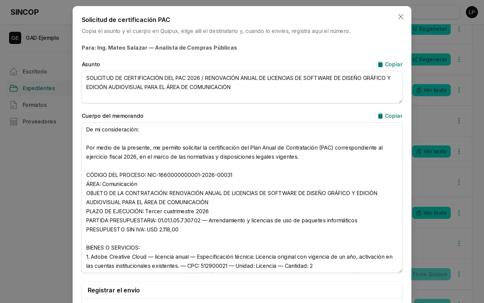 Texto para Quipux